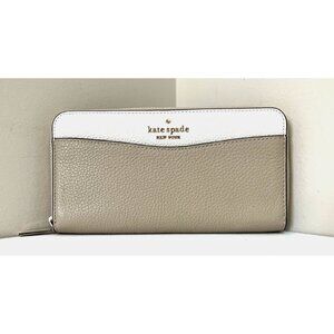 New Kate Spade Leila Large Continental Wallet Colorblock Leather Light Sand